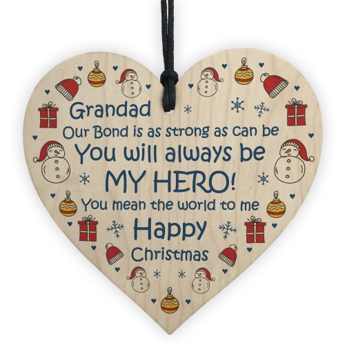 Grandad Happy Christmas Novelty Wooden Heart Gift For Grandad