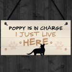 Cat In Charge Sign Funny Cat Git Personalised Hanging Door Sign