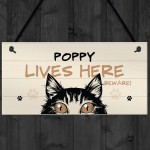 Any Name Cat Sign LIVES HERE Personalised Pet Sign Beware