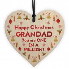 Happy Christmas Grandad Wood Heart Tree Decoration Bauble Gifts