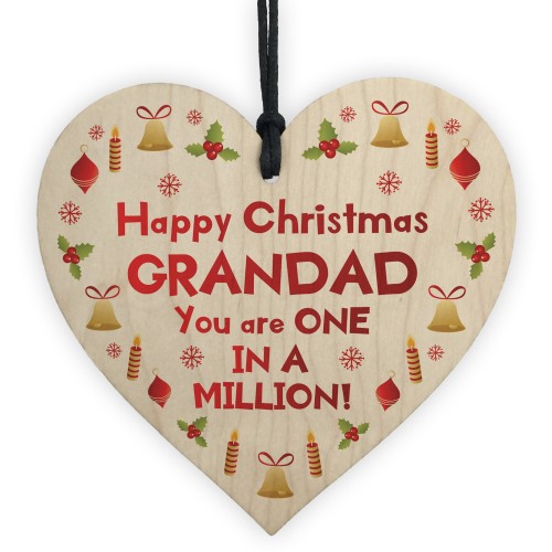 Happy Christmas Grandad Wood Heart Tree Decoration Bauble Gifts