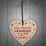 Happy Christmas Grandad Wood Heart Tree Decoration Bauble Gifts