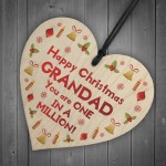 Happy Christmas Grandad Wood Heart Tree Decoration Bauble Gifts