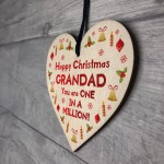 Happy Christmas Grandad Wood Heart Tree Decoration Bauble Gifts