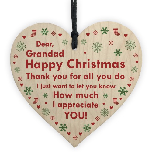 Grandad Bauble Christmas Gifts Wood Heart Decor Grandparents