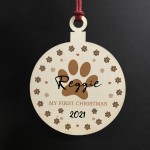 Personalised Dog Puppys 1st Christmas Wood Hanging Bauble