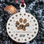 Personalised Dog Puppys 1st Christmas Wood Hanging Bauble