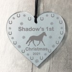 1st Christmas Engraved Heart Horse Christmas Decoration ANY NAME