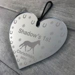 1st Christmas Engraved Heart Horse Christmas Decoration ANY NAME