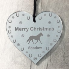 Horse Christmas Bauble Engraved Hanging Heart Personalised