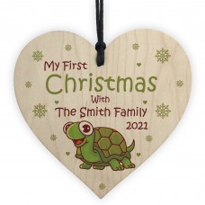 My 1st Christmas Tortoise Bauble Wood Heart Personalised Gift