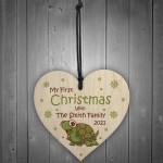 My 1st Christmas Tortoise Bauble Wood Heart Personalised Gift