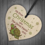 My 1st Christmas Tortoise Bauble Wood Heart Personalised Gift