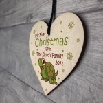My 1st Christmas Tortoise Bauble Wood Heart Personalised Gift