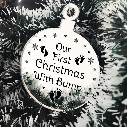 Our First Christmas With Bump Engraved Bauble New Mum Dad Gift