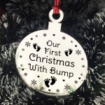 Our First Christmas With Bump Engraved Bauble New Mum Dad Gift