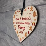 Bumps 1st Christmas Personalised Mum Dad Gift Wood Heart