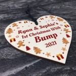 Bumps 1st Christmas Personalised Mum Dad Gift Wood Heart