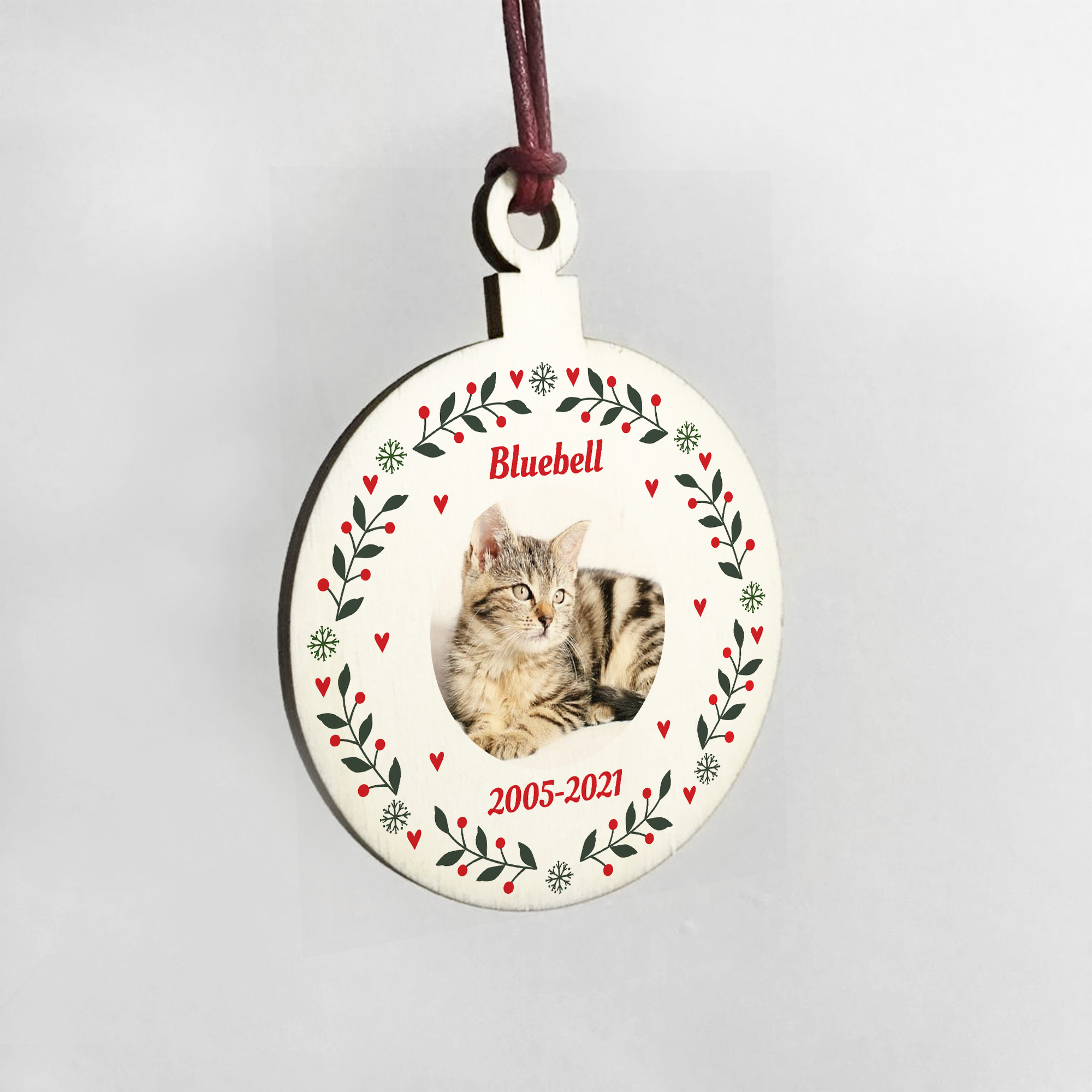 Cat Memorial Sign Personalised Photo Wood Christmas Tree Bauble