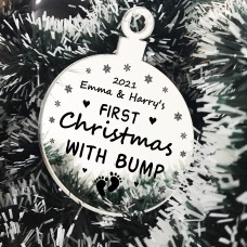 Personalised First Christmas With Bump Engraved Decoration