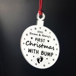 Personalised First Christmas With Bump Engraved Decoration