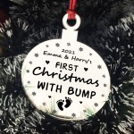 Personalised First Christmas With Bump Engraved Decoration