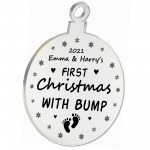 Personalised First Christmas With Bump Engraved Decoration