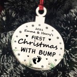 Personalised First Christmas With Bump Engraved Decoration