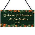 Personalised Welcome Christmas Sign Hanging Door Sign Family