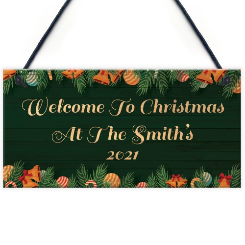 Personalised Welcome Christmas Sign Hanging Door Sign Family