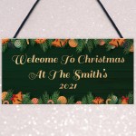 Personalised Welcome Christmas Sign Hanging Door Sign Family