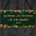 Personalised Welcome Christmas Sign Hanging Door Sign Family