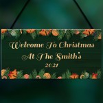 Personalised Welcome Christmas Sign Hanging Door Sign Family