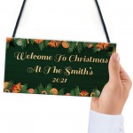 Personalised Welcome Christmas Sign Hanging Door Sign Family