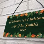 Personalised Welcome Christmas Sign Hanging Door Sign Family