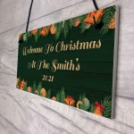 Personalised Welcome Christmas Sign Hanging Door Sign Family