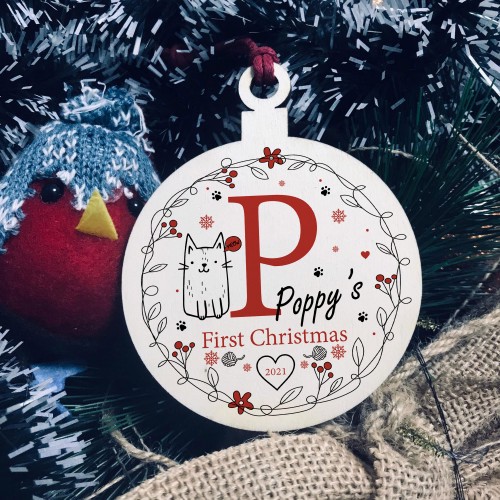 Cats 1st Christmas Decoration Personalised Quirky Bauble