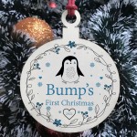 Bumps First Christmas Wooden Hanging Bauble Mum Dad Gift Penguin