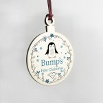 Bumps First Christmas Wooden Hanging Bauble Mum Dad Gift Penguin