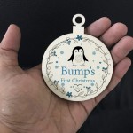 Bumps First Christmas Wooden Hanging Bauble Mum Dad Gift Penguin