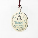 Bumps First Christmas Wooden Hanging Bauble Mum Dad Gift Penguin