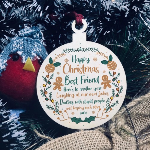 Best Friend Christmas Gift Wood Bauble Tree Decoration Friend