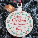 Gift For Teacher Assistant Christmas Wood Bauble Thank You Gift