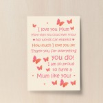 Mum Gift Home Plaque Daughter Son Gift Print THANK YOU Birthday