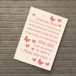 Mum Gift Home Plaque Daughter Son Gift Print THANK YOU Birthday