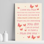 Mum Gift Home Plaque Daughter Son Gift Print THANK YOU Birthday