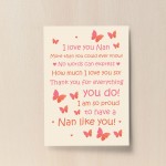 Nan Gift Home Plaque Grandparent Print Keepsake THANK YOU