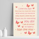 Nan Gift Home Plaque Grandparent Print Keepsake THANK YOU