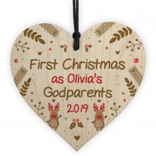 Godparents Gift Personalised 1st Christmas Decoration Wood Heart