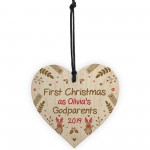 Godparents Gift Personalised 1st Christmas Decoration Wood Heart